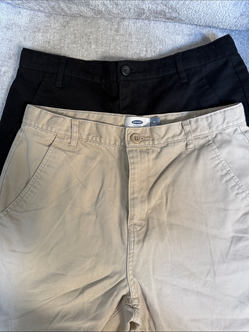 Old Navy 2 pair Black and Khaki flat front shorts Chinos